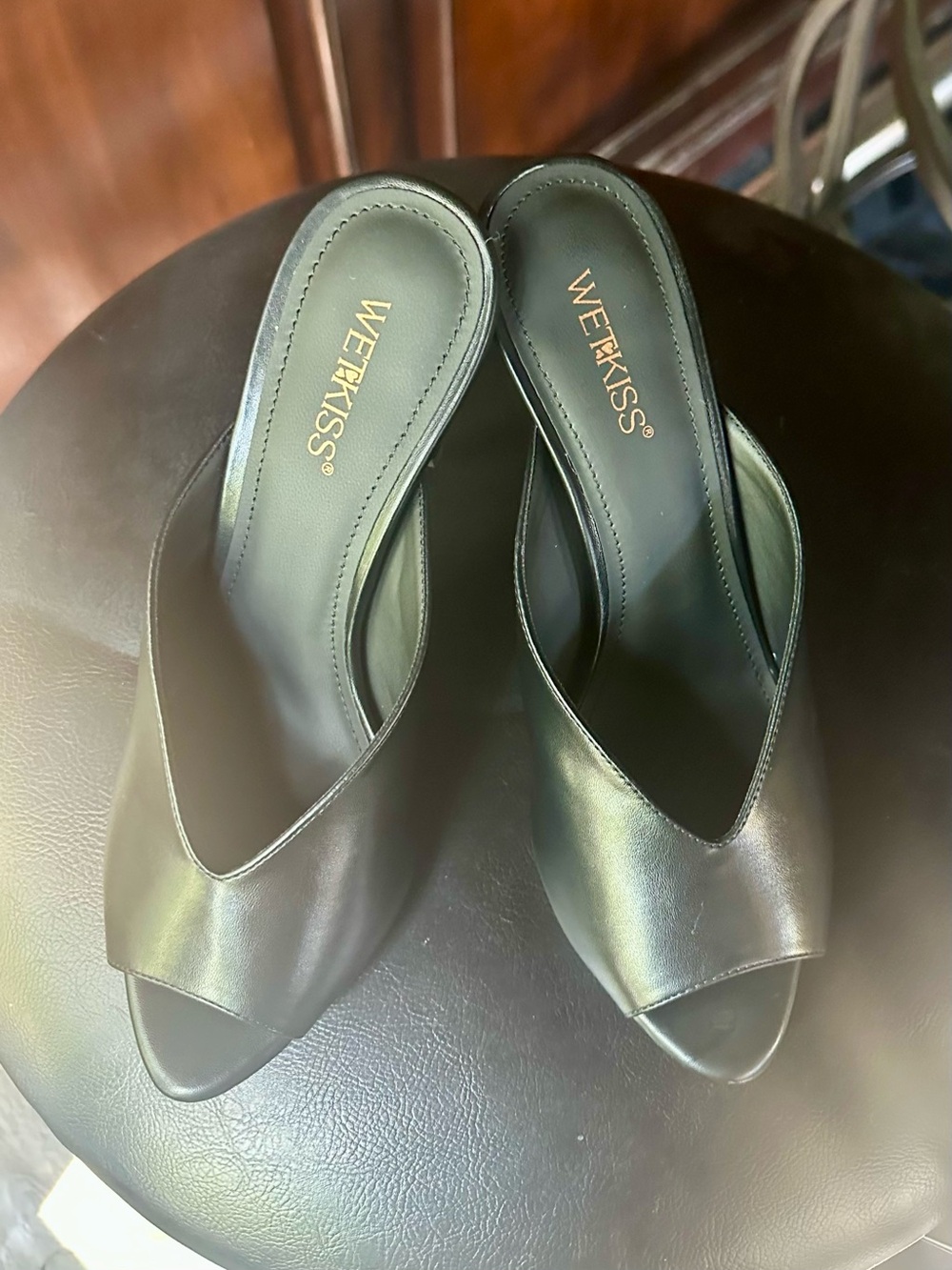 Kiss Black Peep-Toe Slide Mules Size 8.5